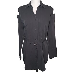 Crescent XS Gray Cold Shoulder Shirt/Dress Long Sleeve Button Down Belted‎
